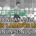 18 NİSAN 2026,İZMİR AYFER ELMASTAŞOĞLU 1.AMATÖR LİGDE GÜNÜN SONUÇLARI